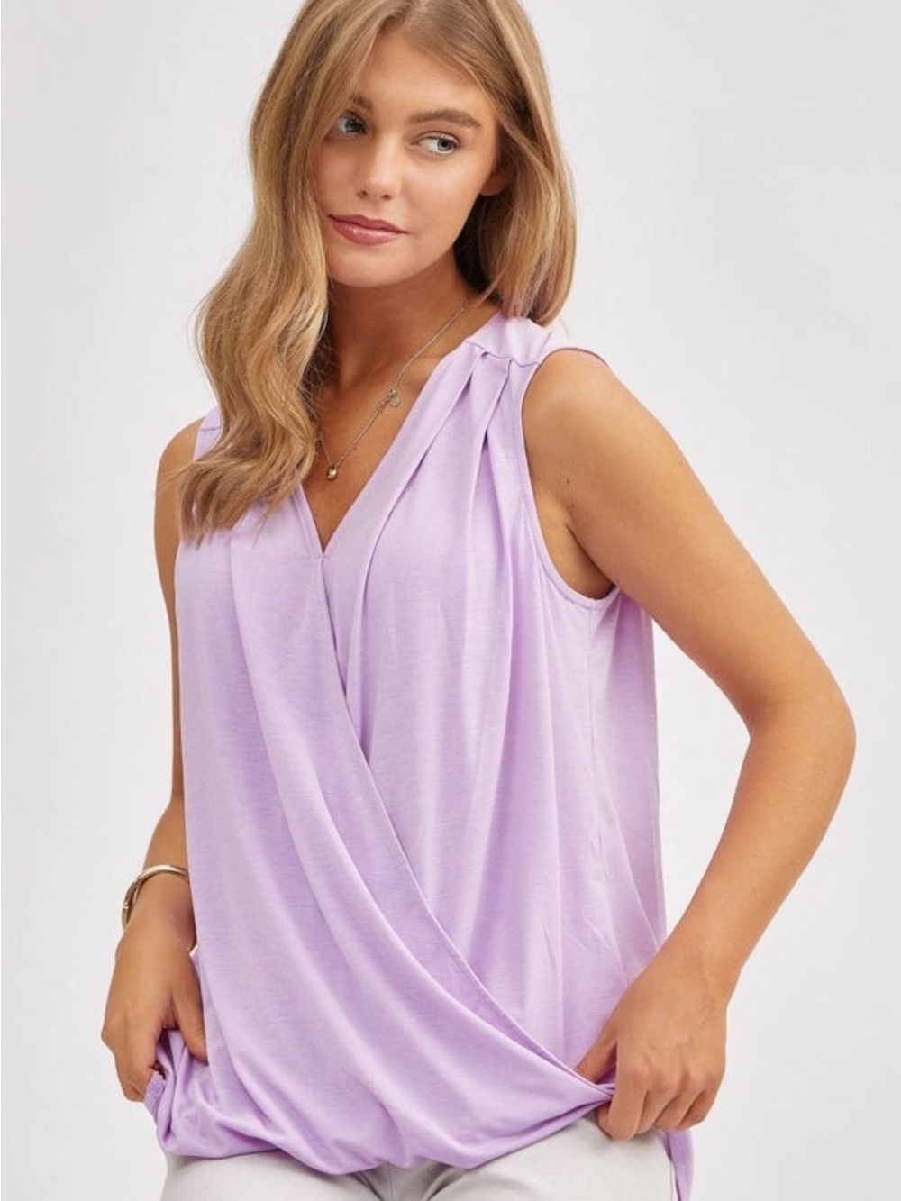 V-Neck Sleeveless Drape Blouse — Lavender